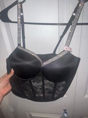 Victoria's Secret Black Bustier Bralette with Rhinestone Trim